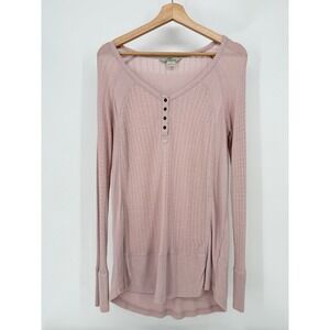 Bob Timberlake Henley Top Tunic Pink‎ Pointelle Knit Viscose Linen Blend Small